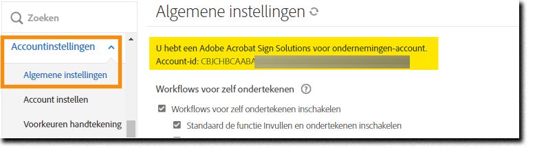 Het tabblad Algemene instellingen met de account-ID gemarkeerd