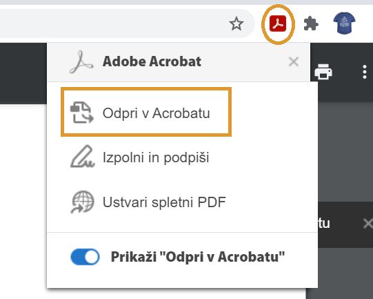 Odprite v programu Acrobat iz razširitve