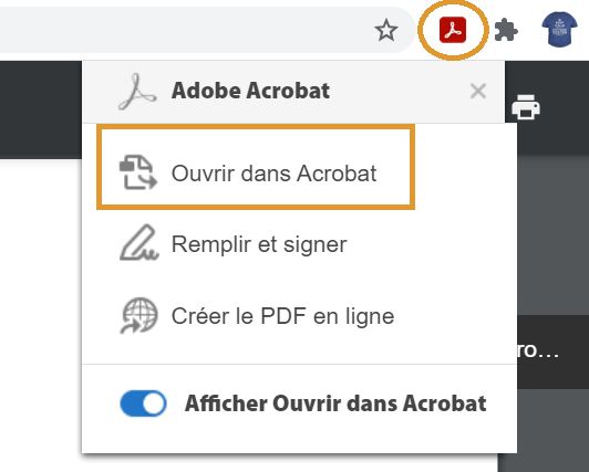 Ouvrir dans Acrobat depuis l’extension