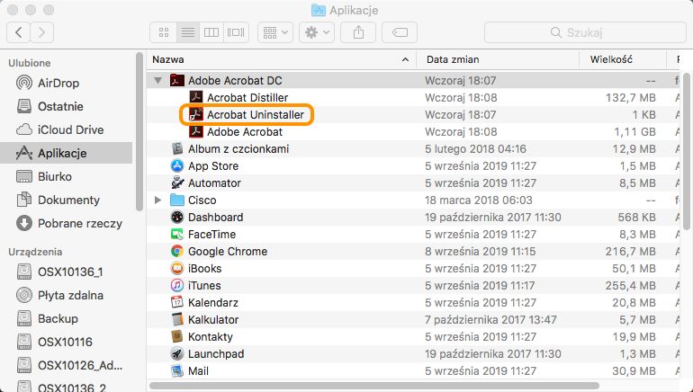 Narzędzie dezinstalacji programu Acrobat