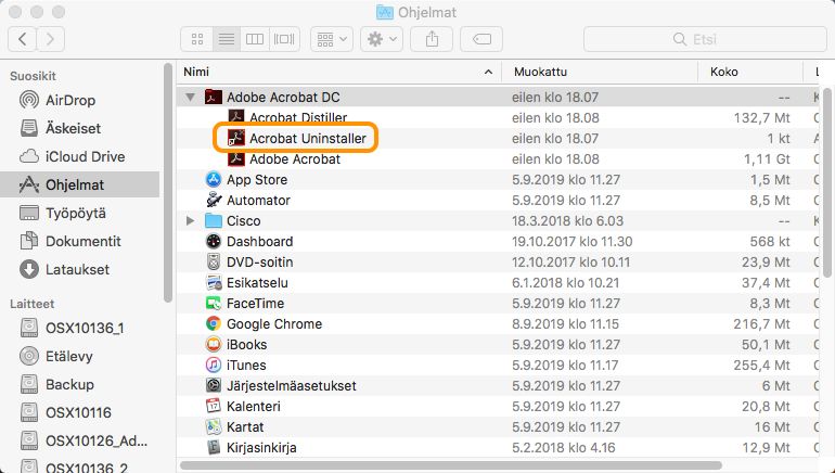 Acrobat -asennuksen poistotyökalu