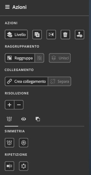 Un’immagine del menu Azioni come viene visualizzata per impostazione predefinita.