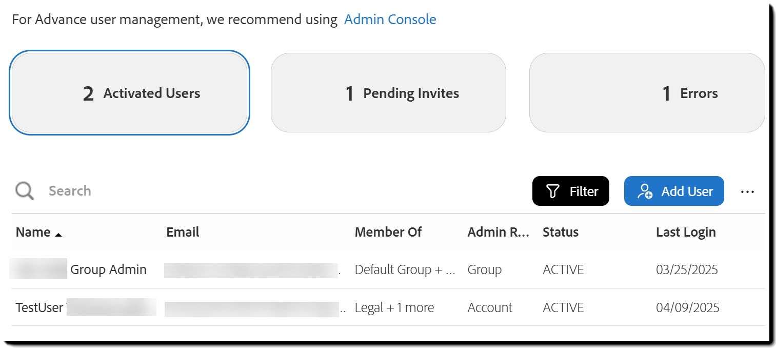 アクティブユーザービューが表示されているユーザーページ