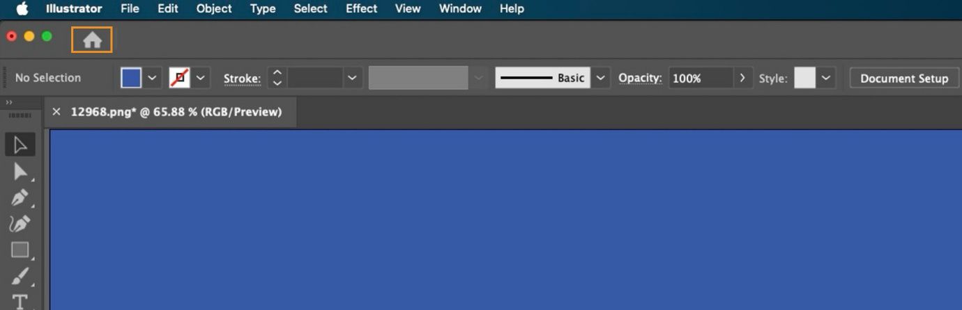 מסמך פעיל בסביבת העבודה עם לחצן למעבר למסך הבית.