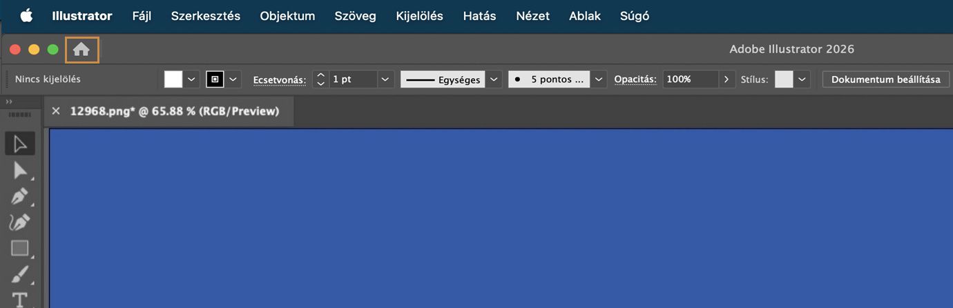 A fő dokumentum a munkaterületen a kezdőképernyőre váltás gombjával.