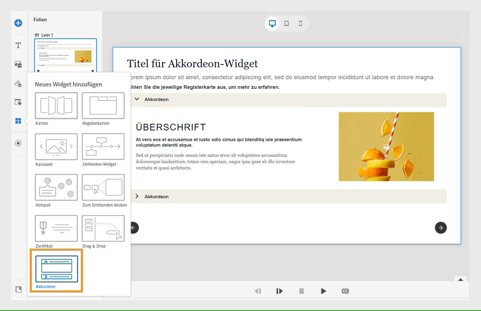 Hinzufügen eines Akkordeons