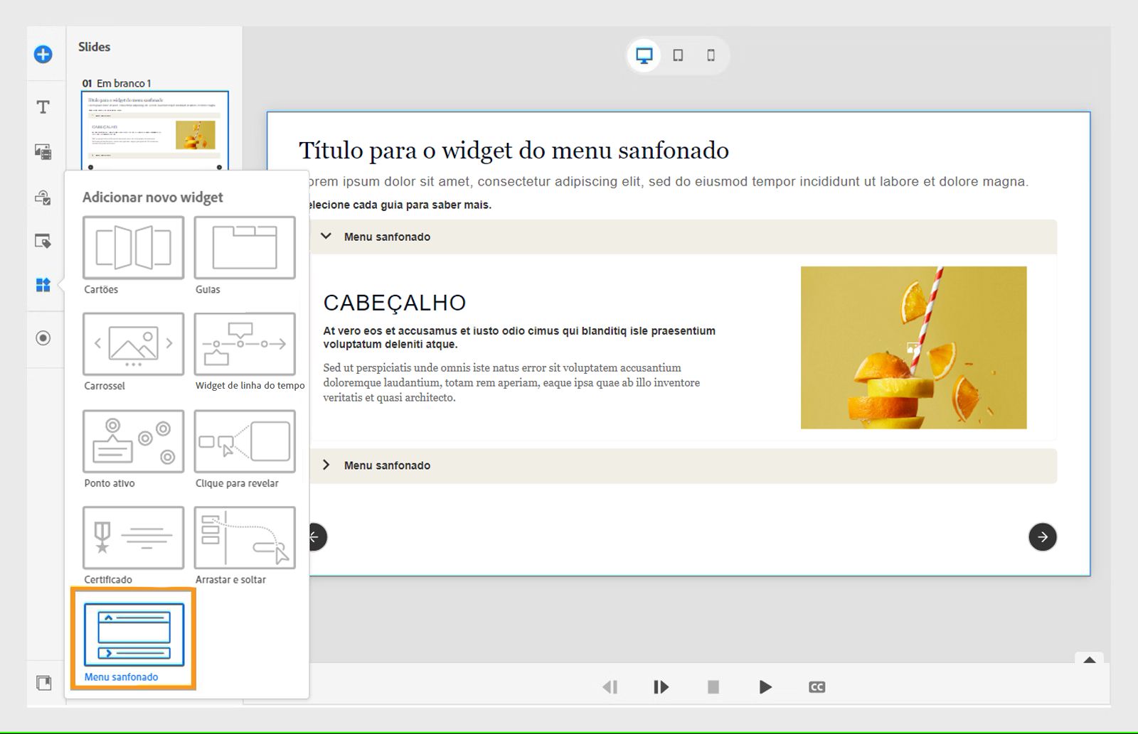 Adicionar um accordion