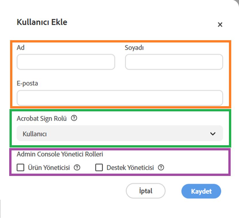 Kullanıcı Ekle paneli.