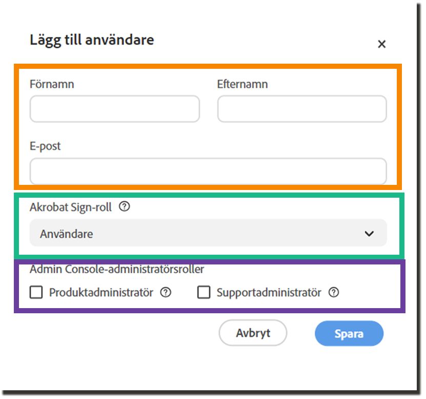 Panelen Lägg till användare.
