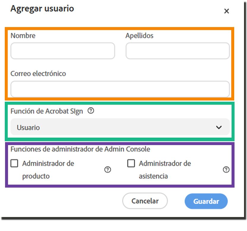 El panel Añadir usuario.