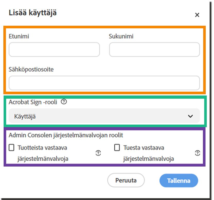 Lisää käyttäjä -paneeli.