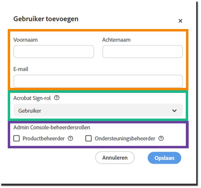 Het deelvenster Gebruiker toevoegen.