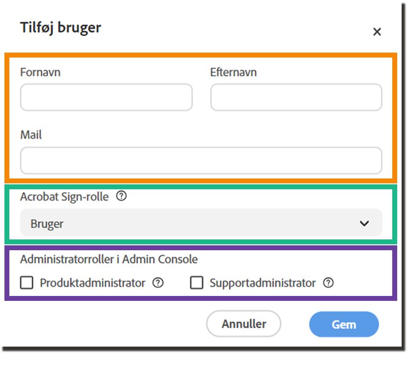 Panelet Tilføj bruger.