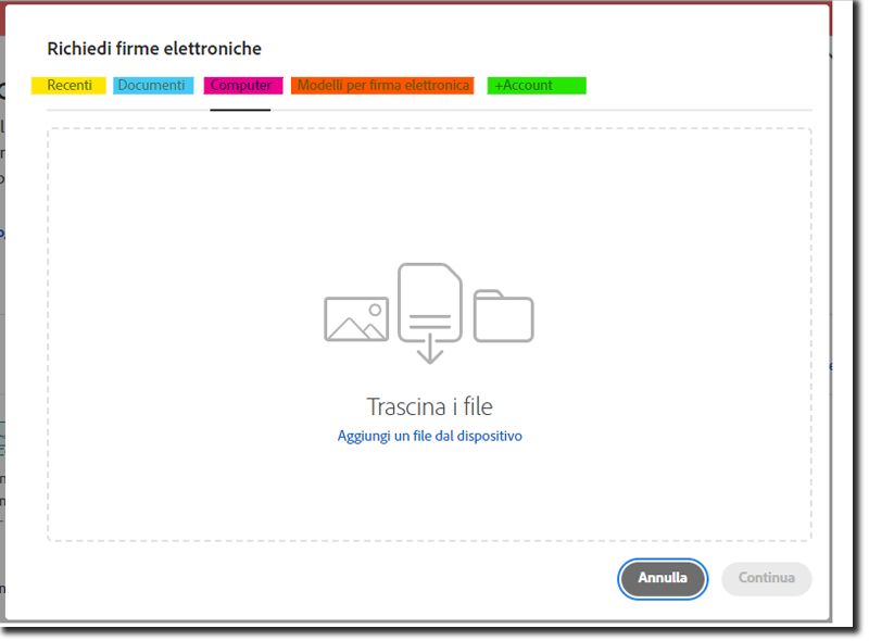 Interfaccia di caricamento file
