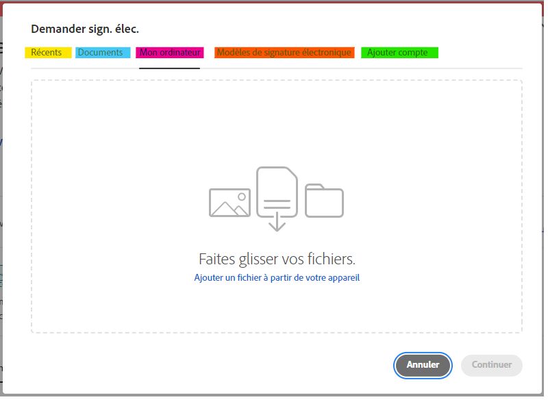 L’interface de téléchargement de fichiers