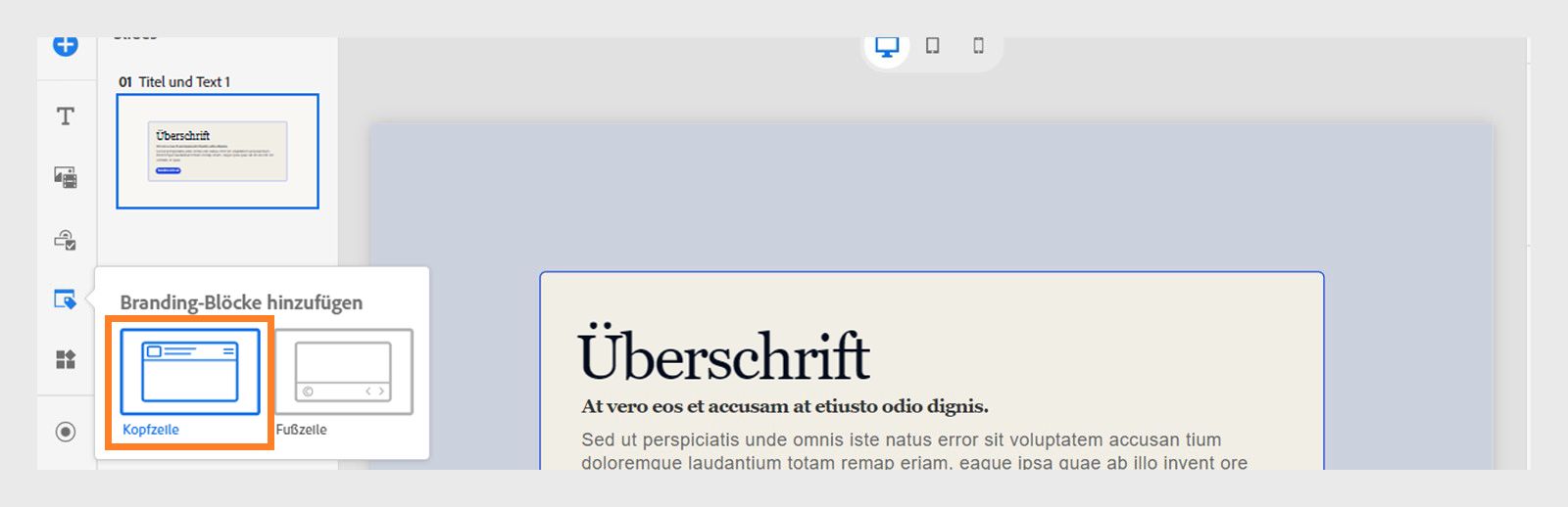 Hinzufügen einer Kopfzeile auf einer Folie