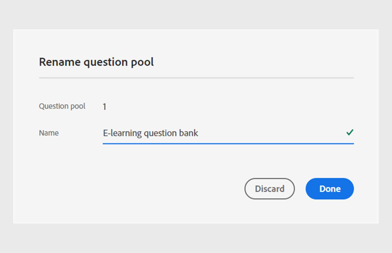 This image shows how rename a question pool.