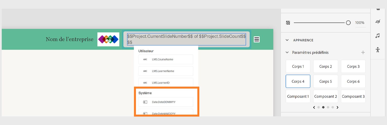 Ajout d’une variable de date dans un en-tête