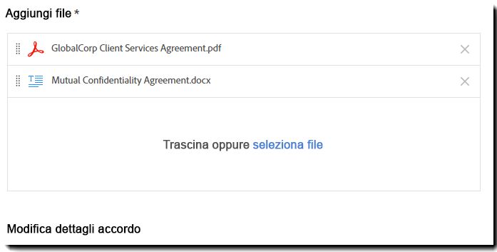 Aggiungere i file in base alle esigenze