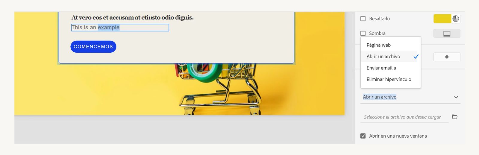 Imagen que muestra cómo añadir enlaces a textos en Captivate