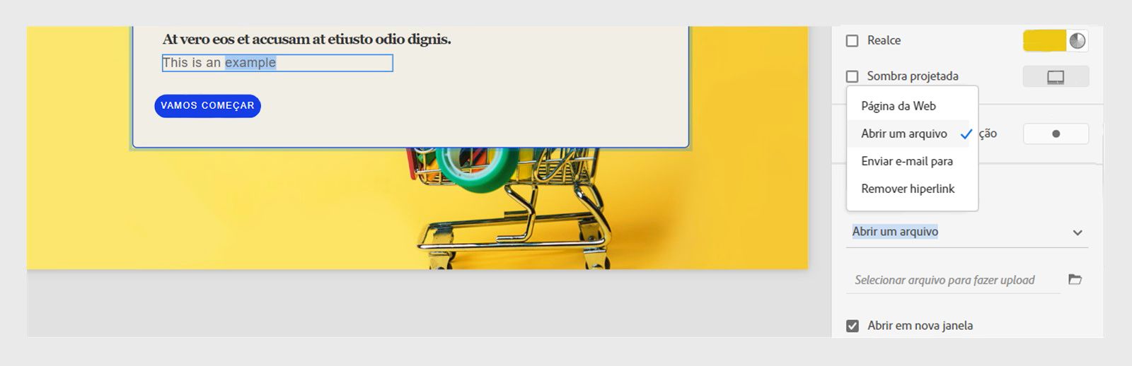 Esta é uma imagem que mostra como adicionar links a textos no Captivate
