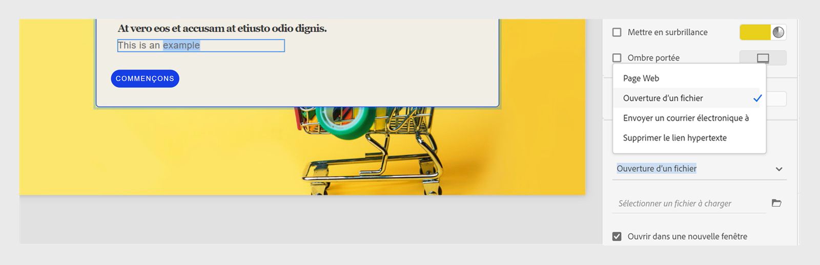 Image illustrant l’ajout de liens vers des textes dans Captivate
