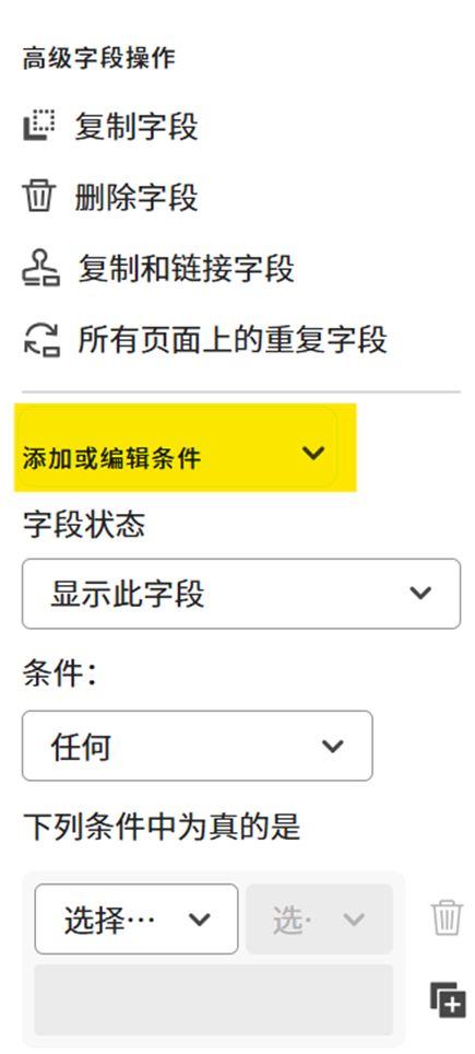 字段属性的“添加或编辑条件”部分。