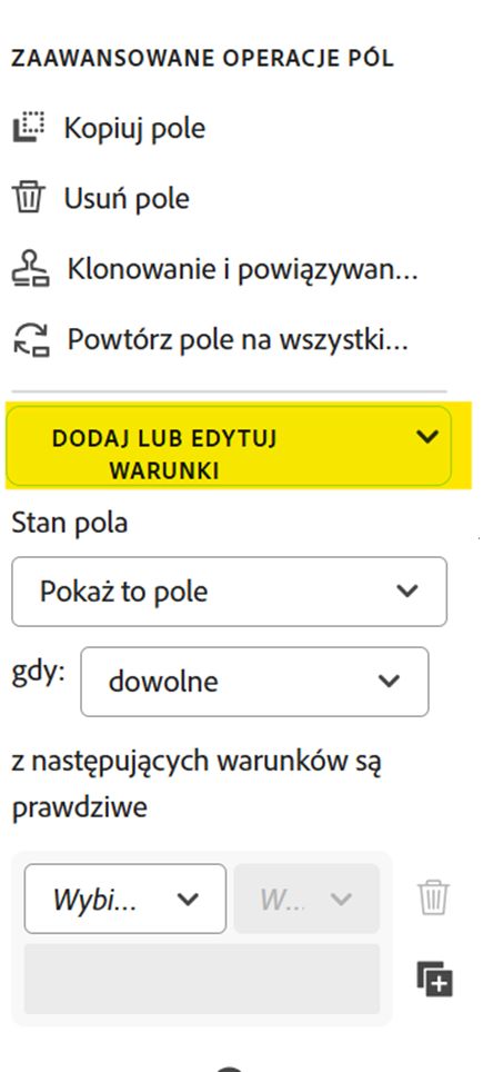 Sekcja Dodaj lub edytuj warunki we właściwościach pola.