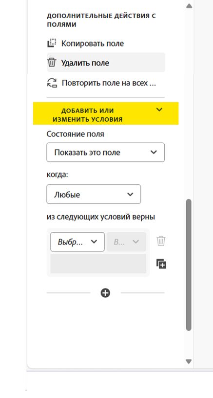 Раздел «Добавить или изменить условия» в свойствах поля.