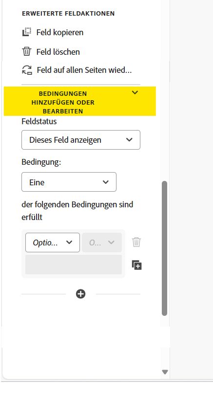 Der Abschnitt „Bedingungen hinzufügen oder bearbeiten“ der Feldeigenschaften.