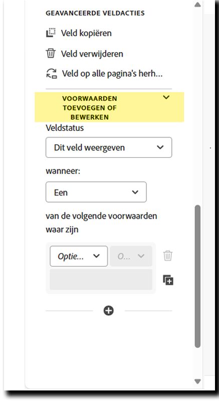 De sectie Voorwaarden toevoegen of bewerken van de veldeigenschappen.
