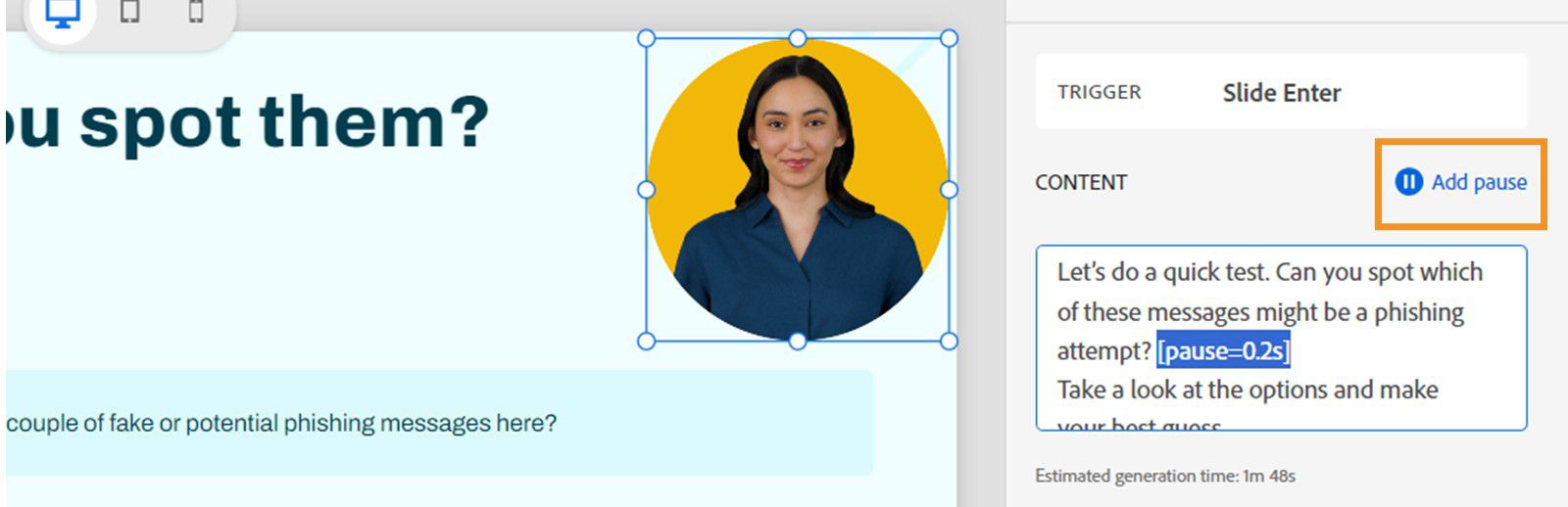 Add pauses within a transcript