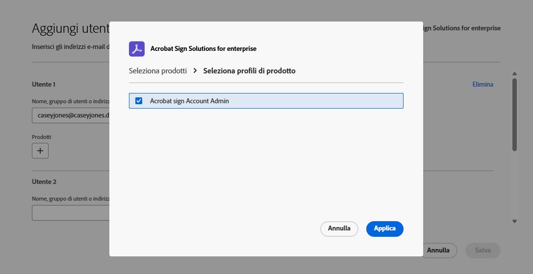 Il menu Prodotti espanso