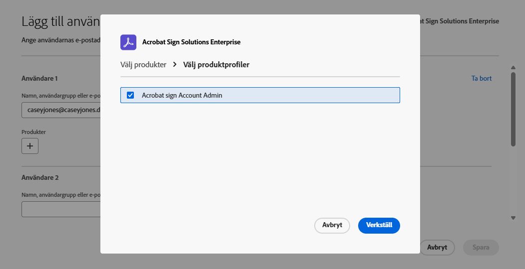 Produktmenyn expanderad