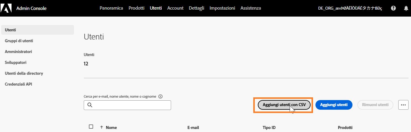 Aggiungi utenti con CSV