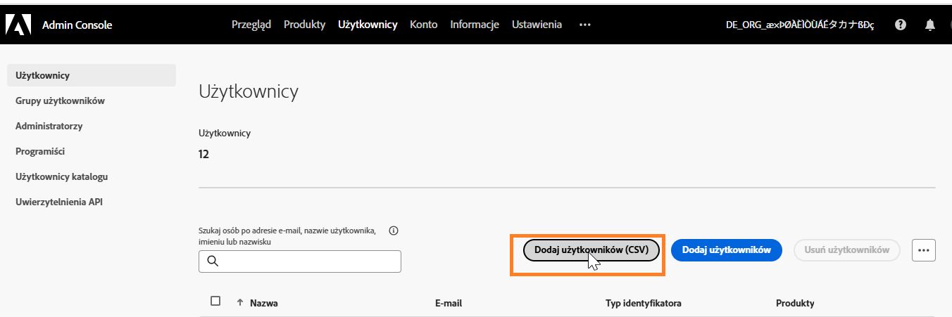 Dodawanie użytkowników (CSV)