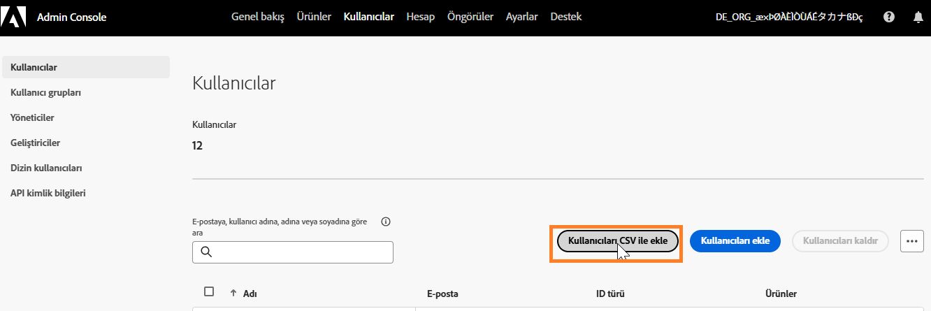 Kullanıcıları CSV ile ekleme