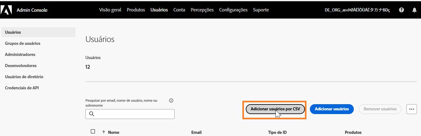 Adicionar usuários por CSV