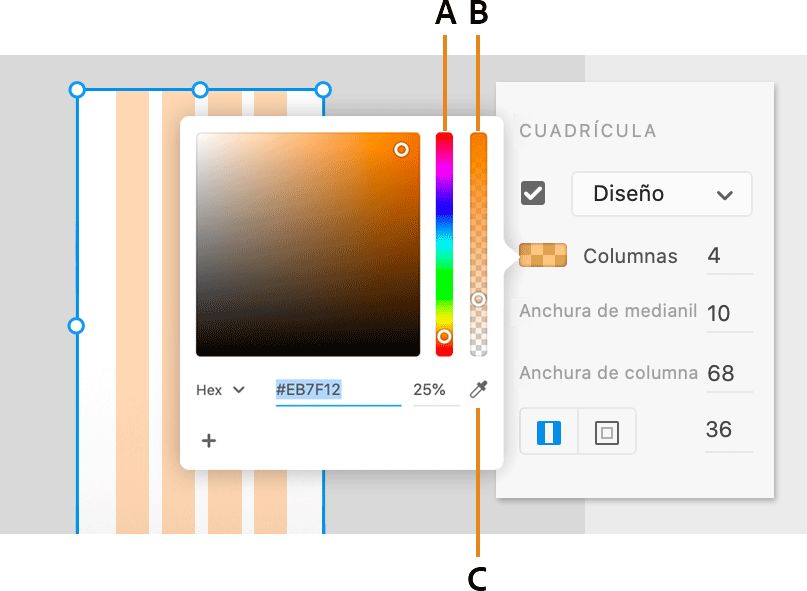 Añadir colores en las cuadrículas de diseño y cuadradas