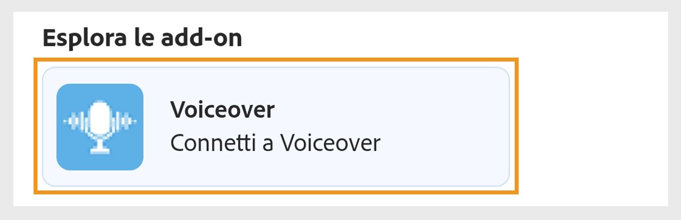 Opzioni add-on in Esplora add-on che mostrano Voiceover e Audio con l’opzione Voiceover evidenziata.