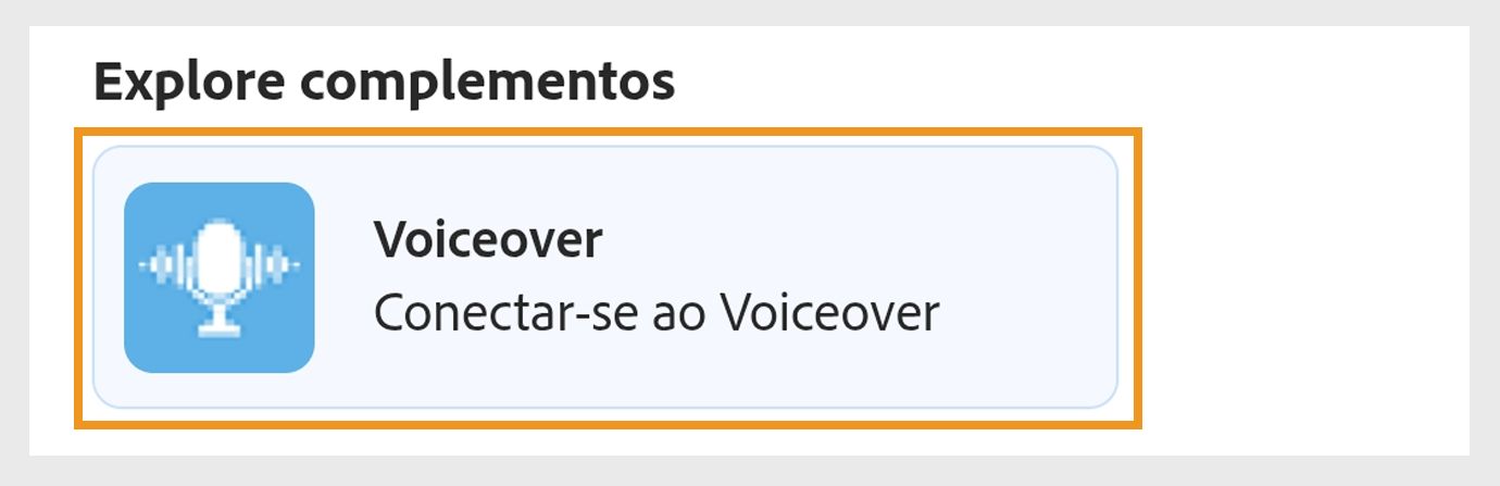 Opções de complemento em Explorar complementos mostrando Narração e Áudios com a opção Narração destacada.