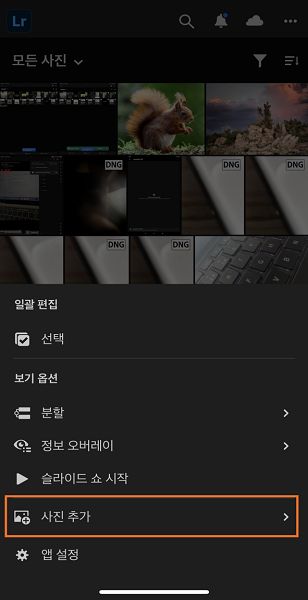 Lightroom 보기에 사진 추가