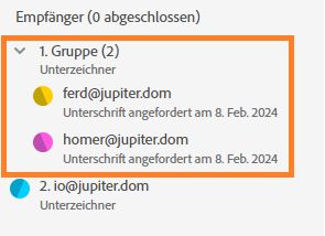Eine erweiterte Empfängergruppe, bei der beide Teilnehmenden angezeigt werden