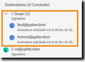 Um grupo de recipients foi expandido para mostrar ambos os participantes.