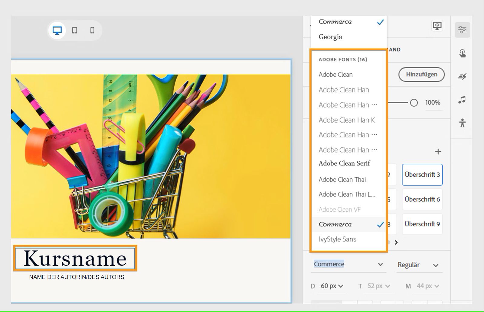 Neue Adobe-Schriftarten sind nach Neustart im Schriftenauswahl-Dropdown-Menü verfügbar
