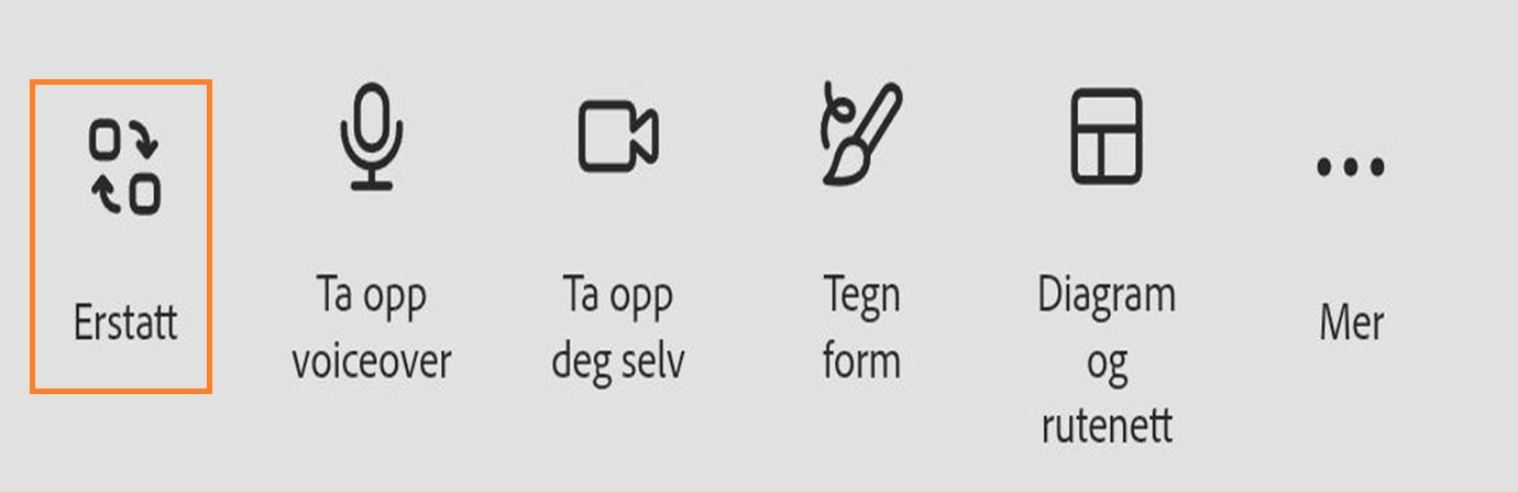 Verktøylinje i Adobe Express-redigeringsprogrammet med alternativer som Tema, Bakgrunnsfarge, Animer alle, Lag og Rask utskiftning uthevet.