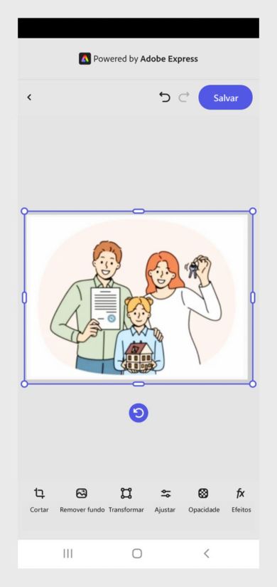 O editor de imagens do Adobe Express no Acrobat mostra as ferramentas para remover fundo, gerar preenchimento, apagar, cortar e muito mais.