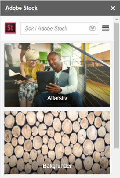 Panel för Adobe Stock-tillägget