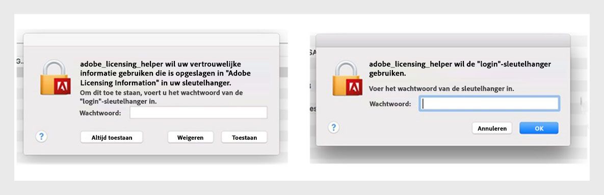Adobe-apps geven een dialoogvenster weer waarin u wordt gevraagd uw wachtwoord in te voeren.