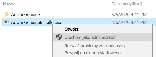 Instalacja pliku AdobeGenuineInstaller